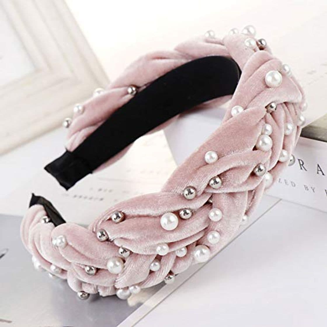 Fashion Velvet Pearl Nails Thickened Ladies Wide Braid Double Hair Band Headband Girls Headband Hair Accessories Pink