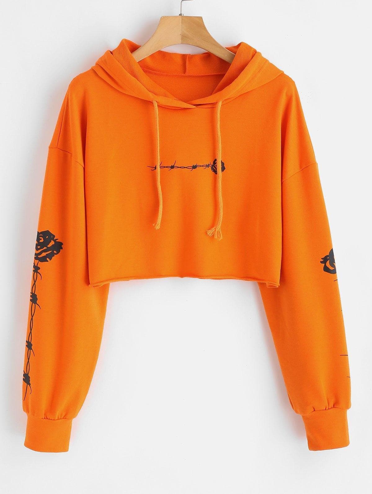 Moda Rose Graphic Crop Raw Hem Hoodie