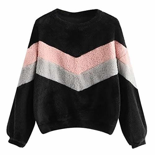 Fashion Moda Mujer O-Cuello de Manga Larga Patchwork Sweatershirt Tops Camiseta Queen Mujer