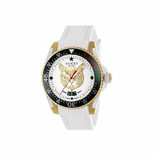 Fashion Gucci Reloj de Buceo cauuciu Carcasa Blanca con pvd con Oro Amarillo