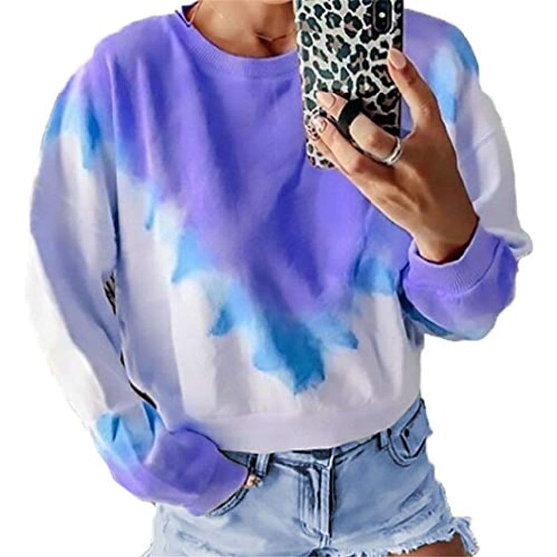 Moda HongHu Mujeres Rainbow Hoodies Otoño Invierno Tie Dye Sudadera de Manga Larga Casual Loose Streetwear Sudadera con Capucha Azul 2XL