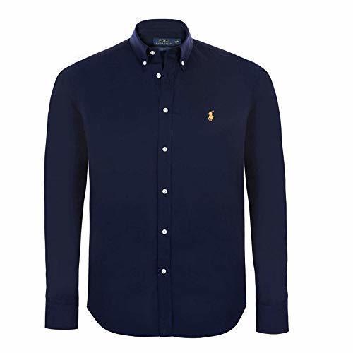 Fashion Ralph Lauren Polo camisa de hombre ajuste personalizado de popelina blanco azul