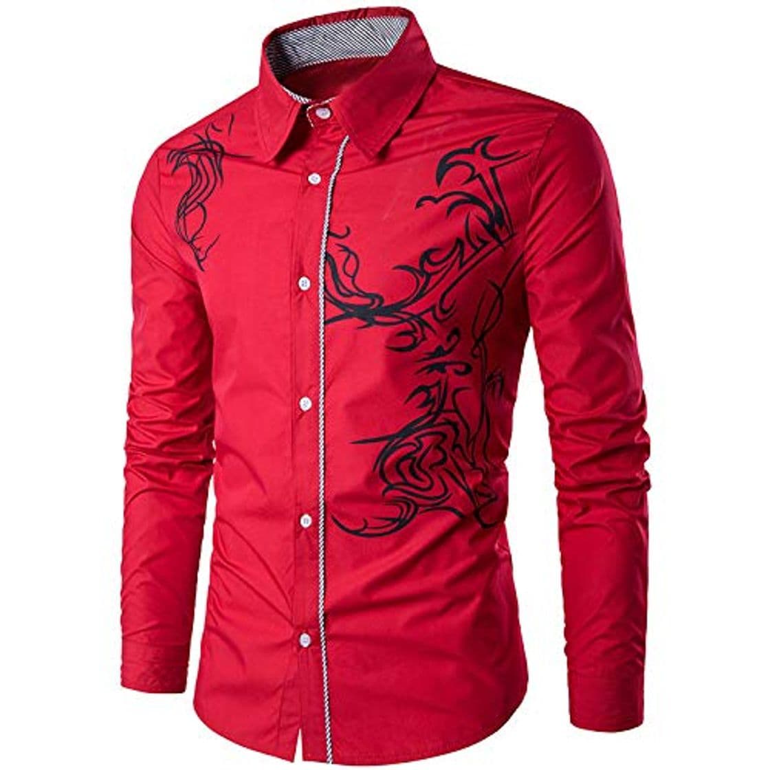 Moda Jinyuan Camisa De Hombre Spring New Men's Fashion Dragon Print Slim Fit Casual Social Business Camisa De Manga Larga Marca Vino Tinto L