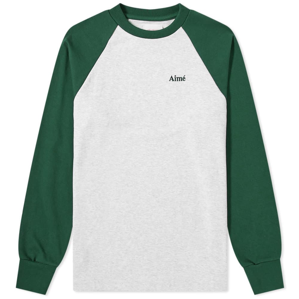 Moda Aimé Leon Dore Long Sleeve Baseball Tee Heather Grey & Evergreen