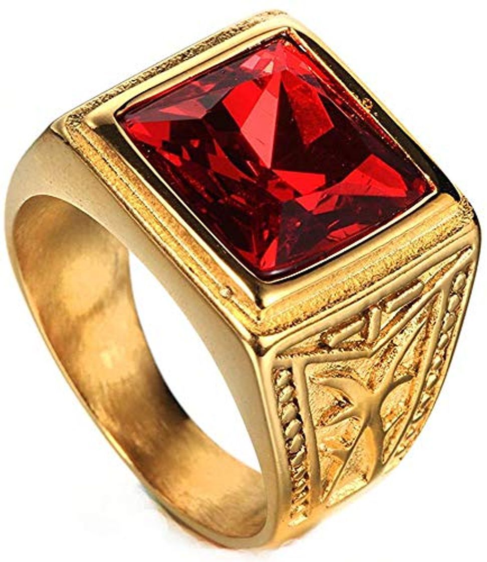 Producto NA Anillos de Acero Inoxidable Retro de Zafiro Rojo Chapado en Oro de 24 Quilates para Hombre con Piedras Preciosas Azul Rub¨ª