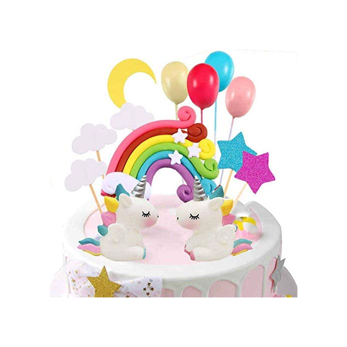 Product Miss Good Unicorn Cake Topper Cloud Rainbow Star Balloon Cake Topper Decoraciones de Pasteles Comestibles Stand Up Wafer para cumpleaños Boda Baby Shower Party Pack de 15