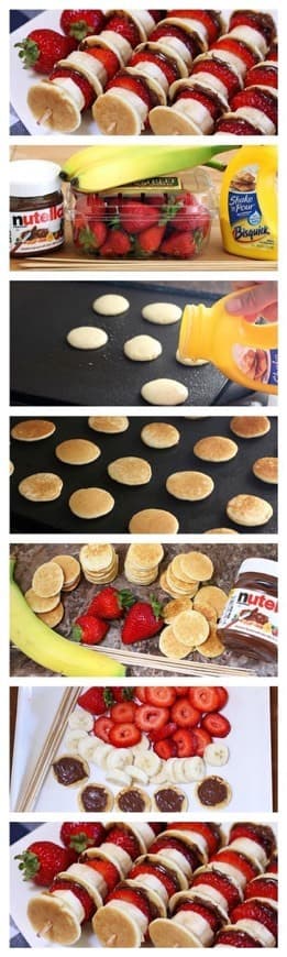 Moda Espetada de panquecas com morangos e nutella 🍓 😜