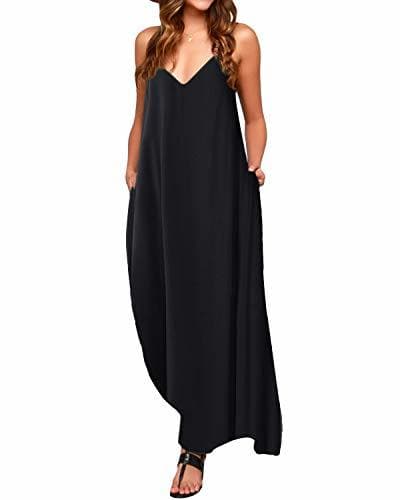 Fashion ACHIOOWA Mujer Vestido Elegante Playa Casual Dress Cuello V Sin Manga Túnica