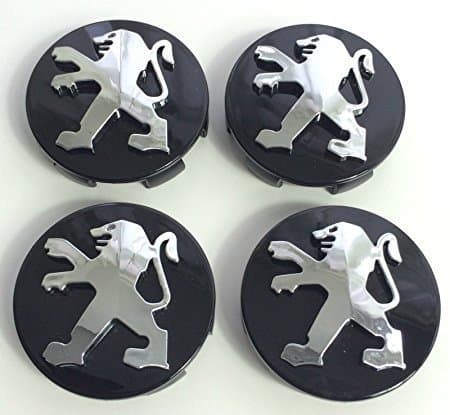 Place x4 Alta Calidad Peugeot 60 mm aleación Badge cromo negro Logo Emblema Mediados Hub – Tapas