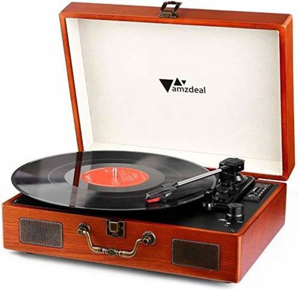 Electronic Tocadiscos - Amzdeal Tocadiscos de Vinilo Vintage DJ Bluetooth Portátil 3 Velocidades