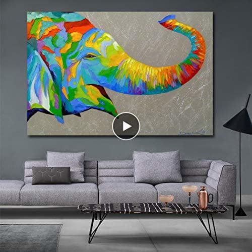 Product Danjiao Pintura Al Óleo Animal Poster E Impresiones Colorido Abstracto Elefante Lienzo