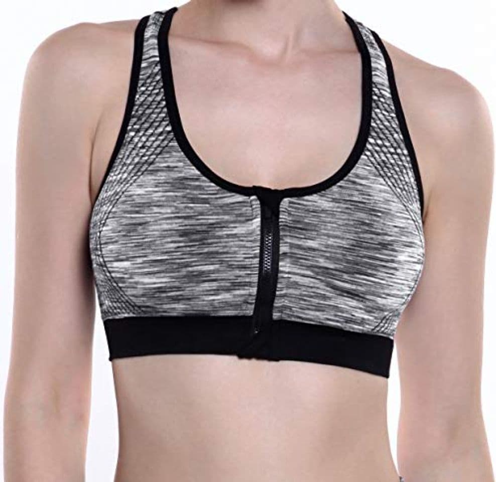 Fashion CHJM brasier deportivo con cremallera frontal para mujer Gris 2 M