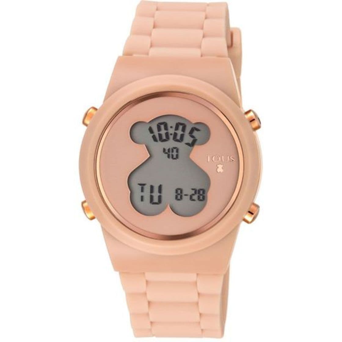 Fashion Reloj tous digital D-Bear de acero IP rosado con correa de Silicona