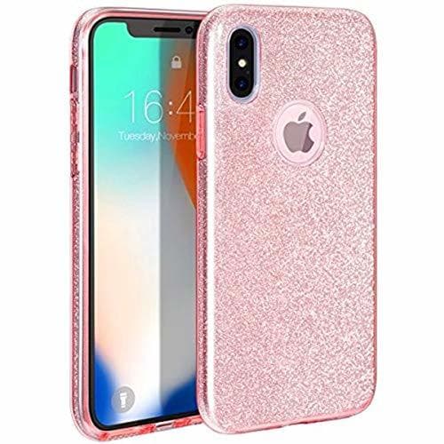 Place Coovertify Funda Purpurina Brillante Rosa iPhone X/XS, Carcasa Resistente de Gel Silicona