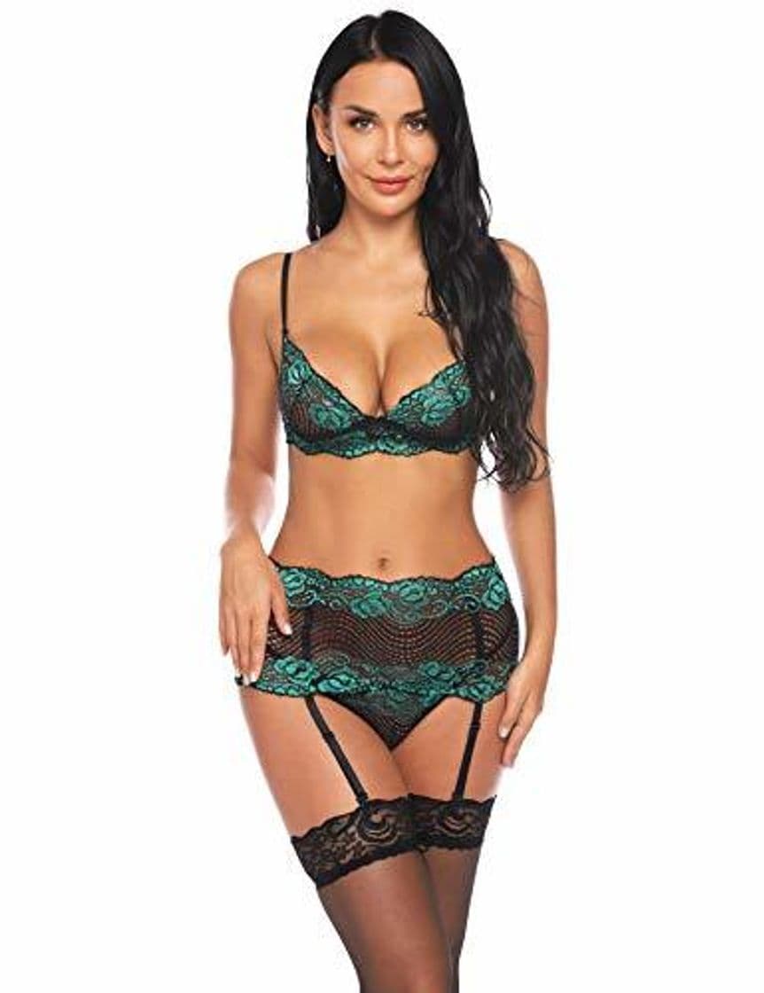 Producto Sykooria Conjunto de Lencería Sexy Hueca Tirantes de Encaje Transparente Sujetadores Push