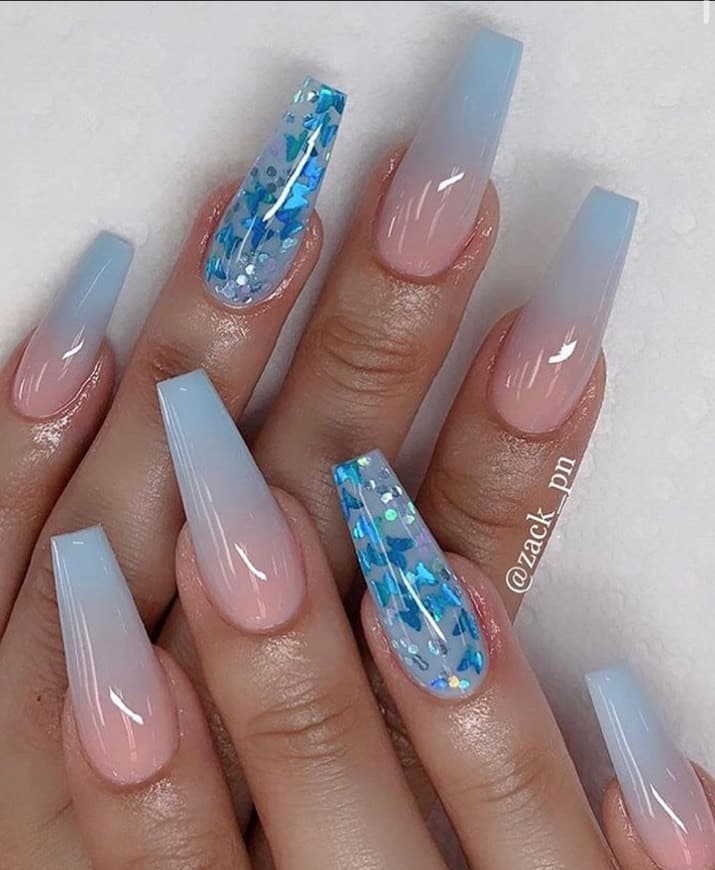 Fashion Blue Nails Babyboomer