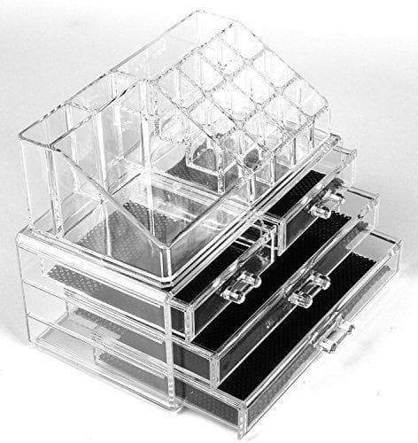 Home Cosmetic Make up Clear Acrylic Organiser Display Storage Acrylic Makeup Storage Jewellery Case Makeup Box with 4 Storage Drawers 