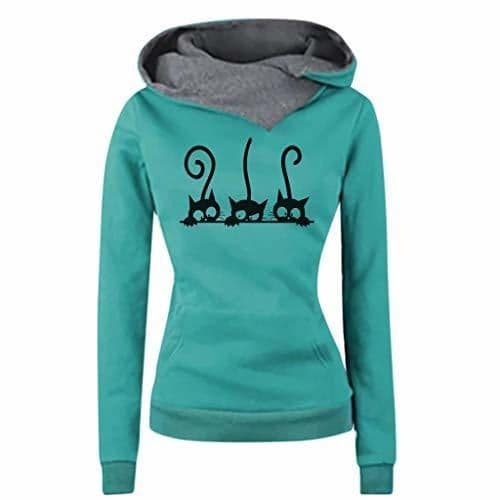 Product ZODOF Sudadera con Capucha para Mujer Moda Manga Larga Impresión de Gato