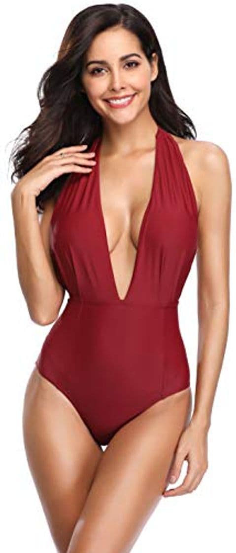 Moda SHEKINI Mujer V-Cuello Bañador Almohadillas Trajes de Baña Halter de una Pieza