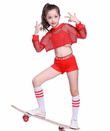 Lugar 5pcs Girls Red Modern Jazz Hip Hop Dance Costume Stage Performance Outfit