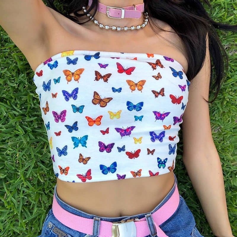 Product Butterfly Strapless Crop Top

