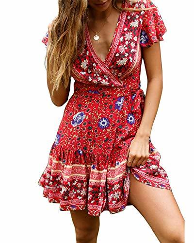 Fashion Abravo Mujer Vestido?Bohemio Corto Florales Nacional Verano Vestido Casual Magas Cortas Chic