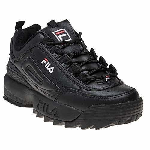 Fashion Fila Disruptor II Premium Mujer Negro/Blanco/Fila Rojo Zapatillas-UK 4