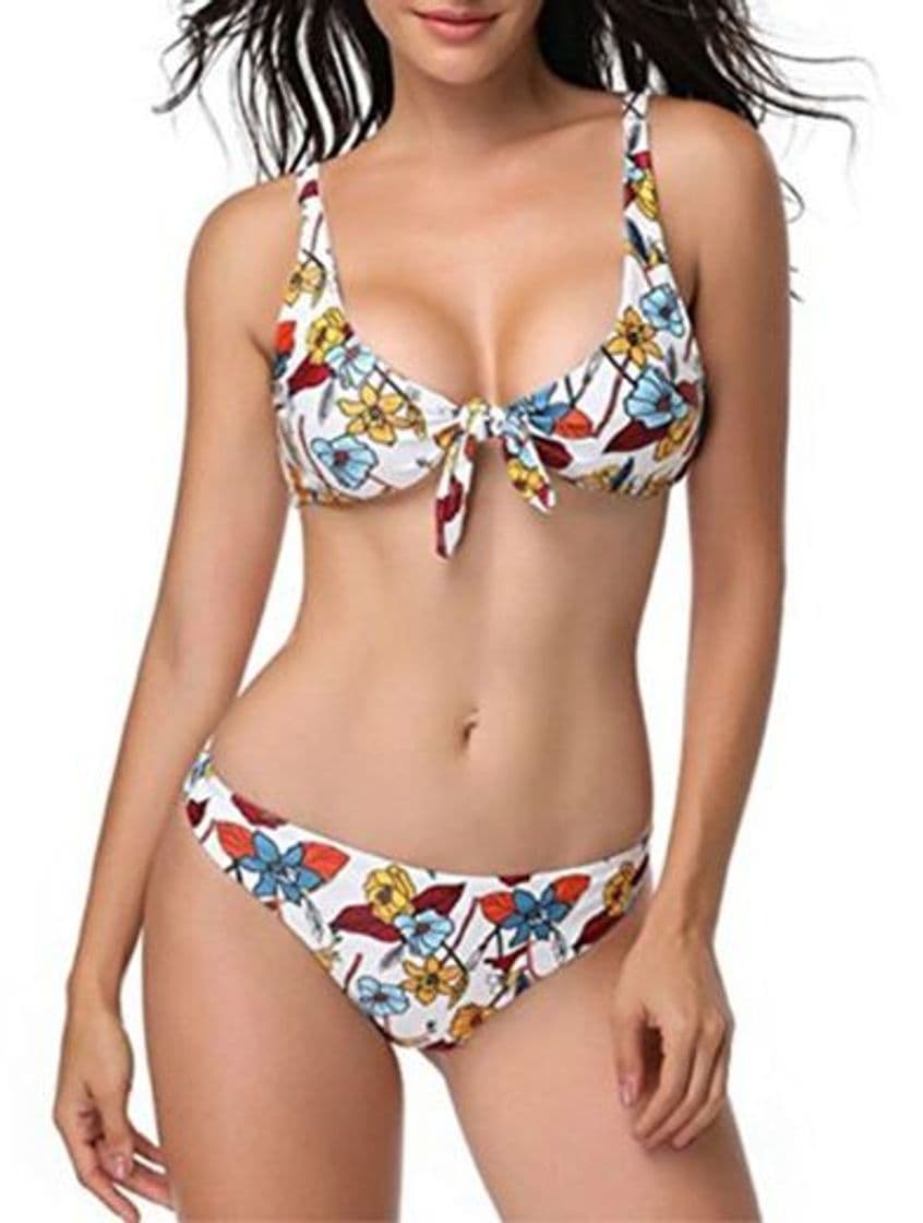 Fashion SUIWO Halter de las mujeres del bikiní del traje de baño de Split 2 piezas tankini traje de baño traje de baño de verano de las señoras del lazo del nudo delantero impreso floral traje de baño monikin