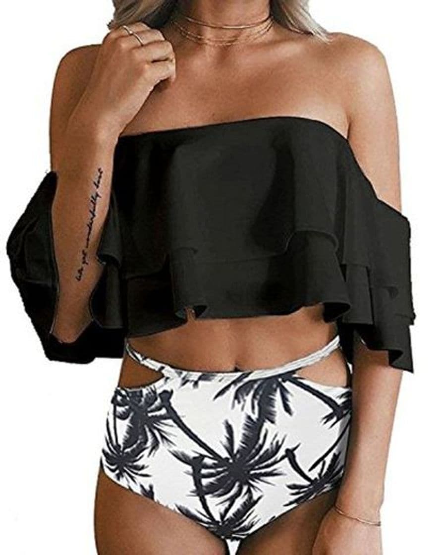 Fashion SUIWO Halter de las mujeres del bikiní del traje de baño de Split 2 piezas tankini traje de baño de baño del traje de baño del hombro verano de las señoras del bikini volante saca el juego de Monokini