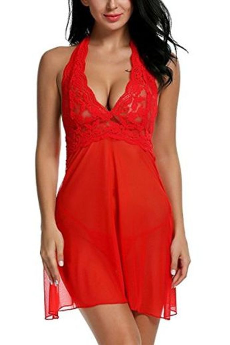 Fashion Avidlove Mujer Ropa Interior Sexy Vestido Halter Babydoll Encaje…