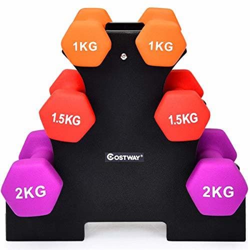 Producto COSTWAY Juego de 6 Mancuernas con Soporte para Hogar Gimnasio Entrenamiento Peso