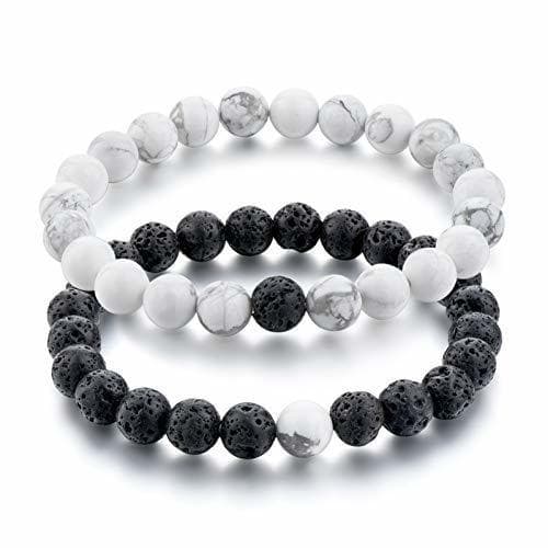 Moda HFLGKLO Preto Natural Branco Contas de lava Pedra Pulseiras Pulseiras Para As