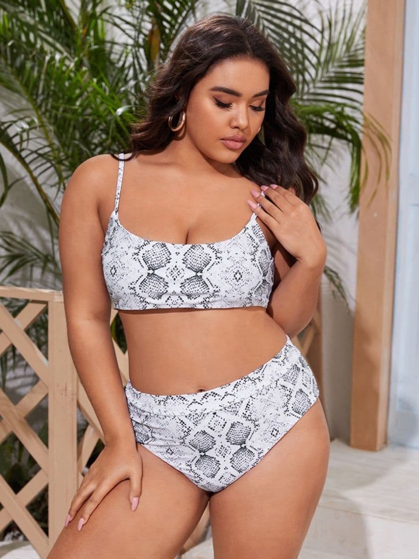 Moda Set de bikini de talla grande Efecto de serpiente blanco 