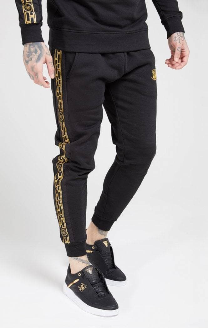 Producto ﻿SikSilk Muscle Fit Nylon Panel Joggers – Black & Gold