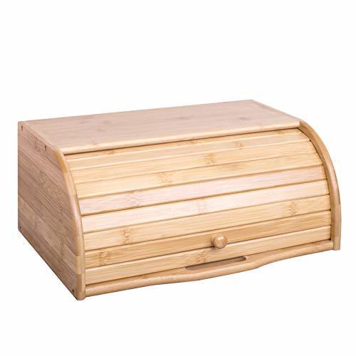 Home woodluv - Panera de Madera Natural de bambú con Tapa Enrollable, panera