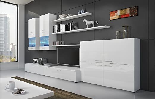 Elemento de la categoría hogar SelectionHome - Mueble salón Comedor Moderno con Leds, Acabado en Blanco Mate