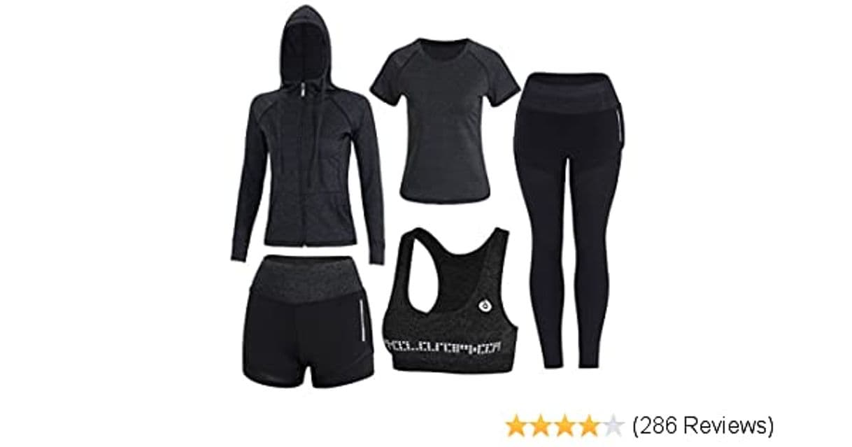 Moda ZETIY Women's 5pcs Sport Suits Fitness Yoga Running Athletic ...