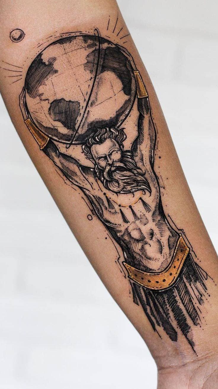 Fashion Tatuagem de Zeus segurando a Terra