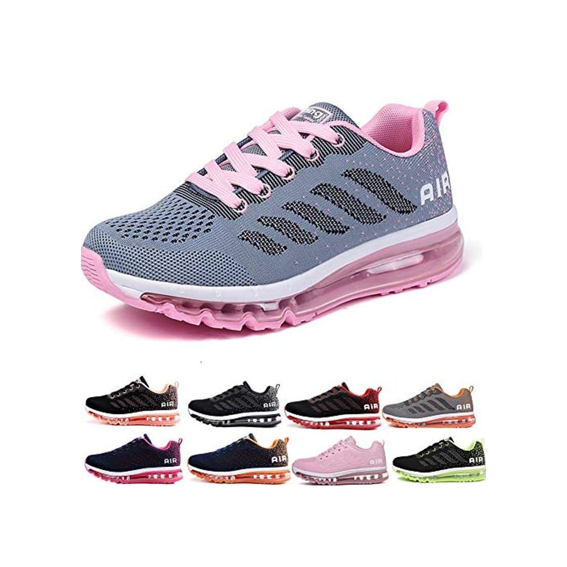 Moda Air Zapatillas de Running para Hombre Mujer Zapatos para Correr y Asfalto Aire Libre y Deportes Calzado Unisexo Gray Pink 38