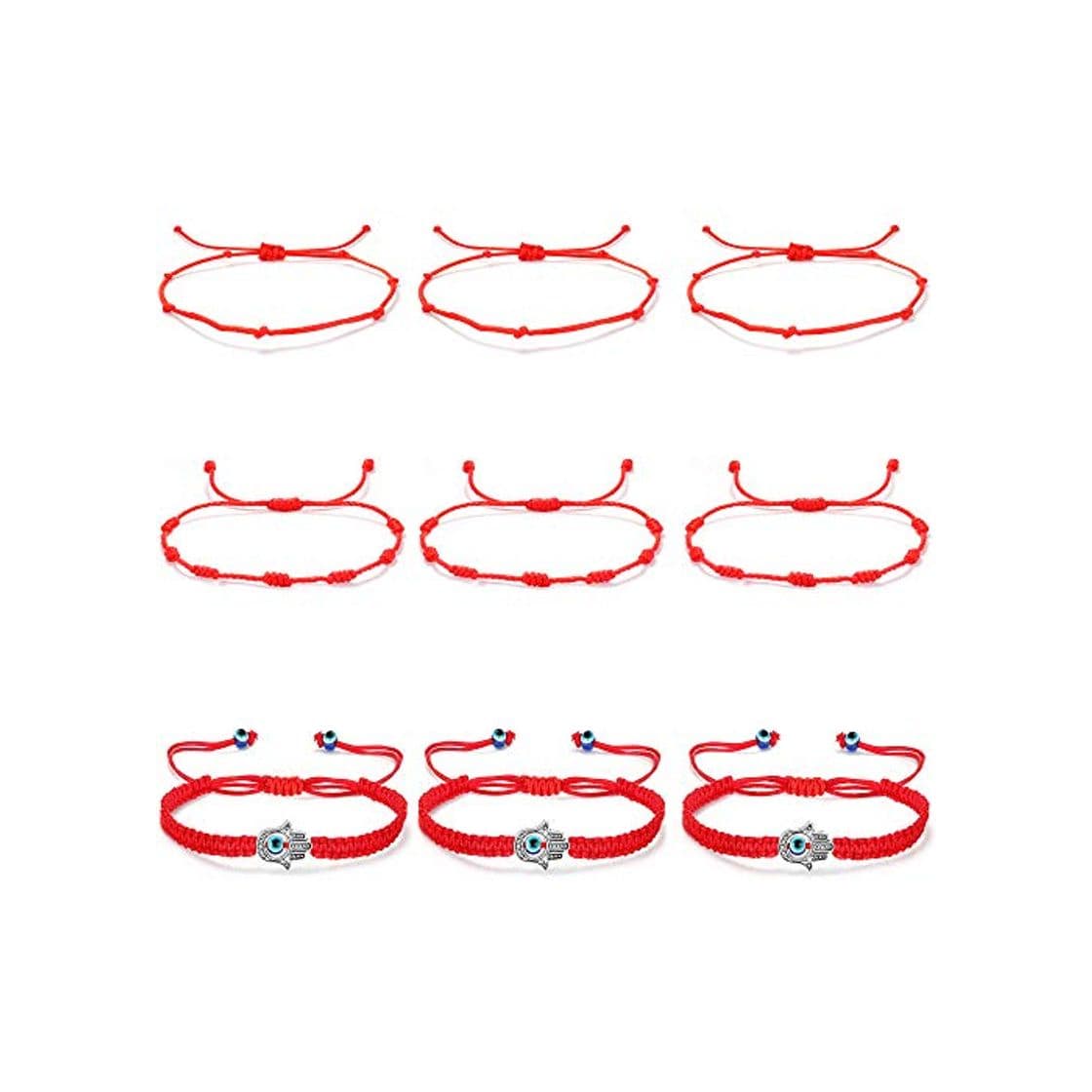 Moda CASSIECA 9 Piezas Kabbalah Pulsera de Cuerda Roja para Hombres Mujeres Trenzado Pulsera de Cuerda Trenzada Mal de Ojo Hamsa Pulsera Ajustable