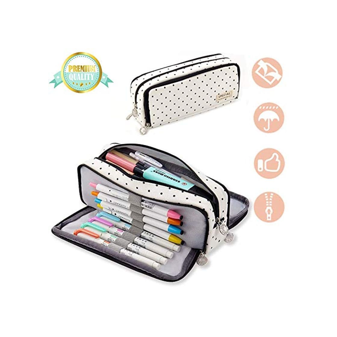 Moda Caja Case con Cremallera de Escolar,Estuche de lápices con 3 Compartimento para