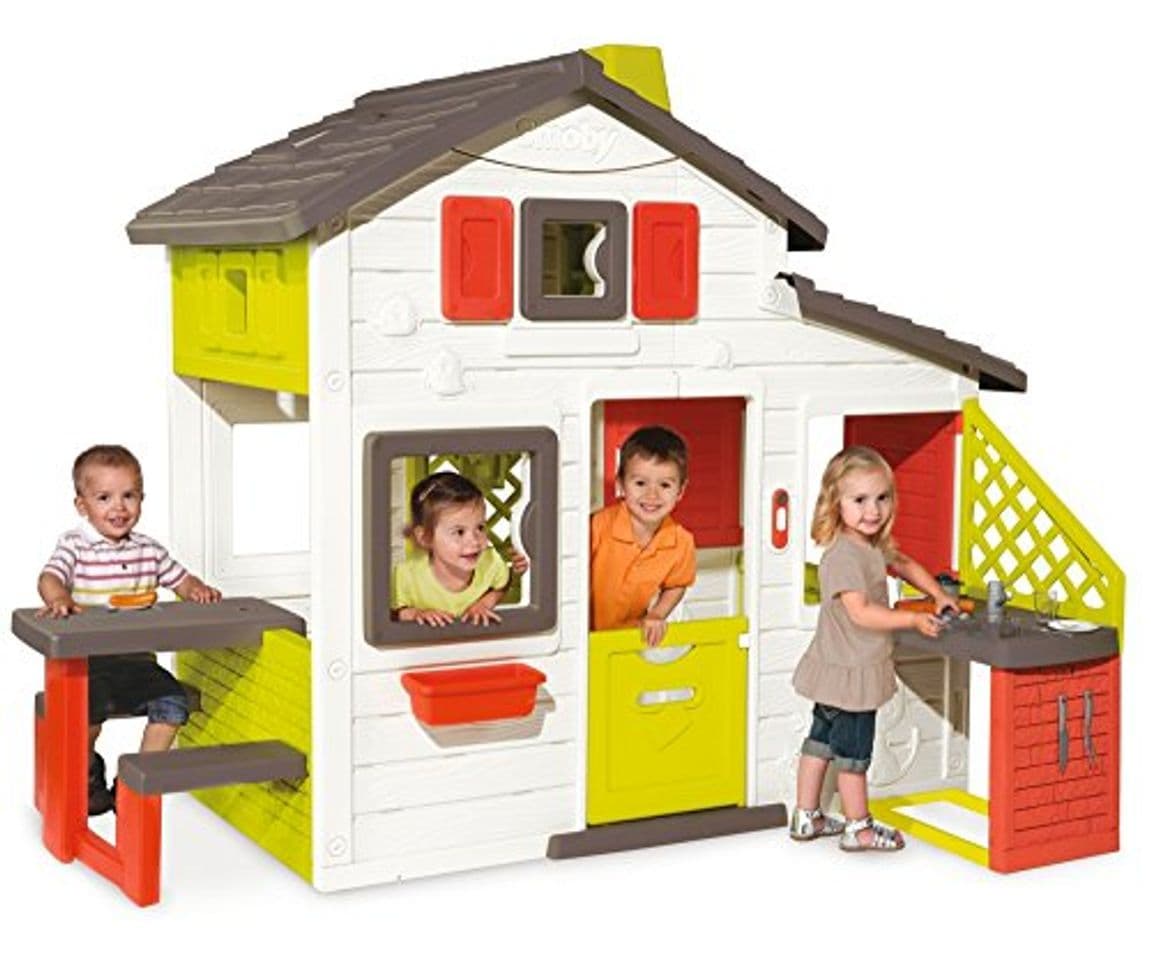 Lugar Smoby-810200 Casa Friends House con Cocina Exterior, Color Verde/Gris/Rojo/Blanco, 217 x 155