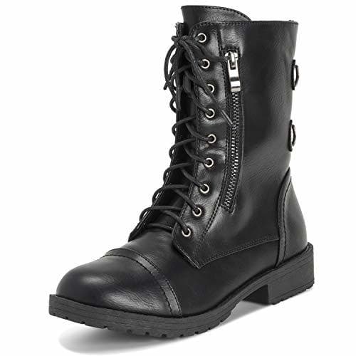 Moda Mujer Outside Pocket Zip Combate Militar Moda Invierno Medio Becerro Botas