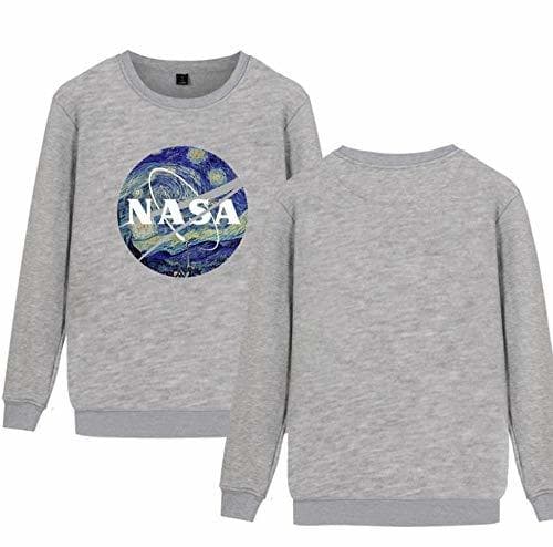 Fashion YHXF Unisex NASA Letter Logo Manga Cuello Redondo Logo Sudadera Manga Larga