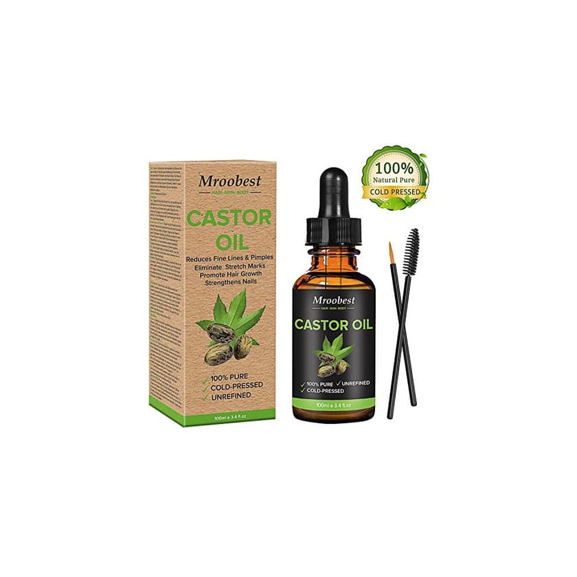 Beauty Castor Oil,Cold Pressed Castor Oil,100% Pure Castor Oil for Eyelashes, Eyebrows, Hair