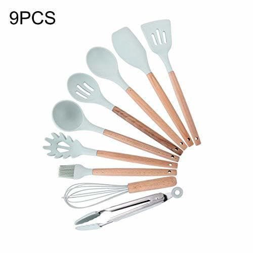 Product Animatey 9PCS Kitchen Utensil Set Silicone Cooking Tool with Bamboo Wooden Handles