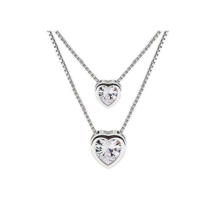 Fashion B.Catcher Mujer Collar Colgante Plata de Ley 925 con Doble corazón con