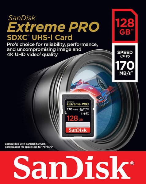 Product SanDisk 128Gb Extreme PRO SDXC UHS-I Card 170 Mb/s