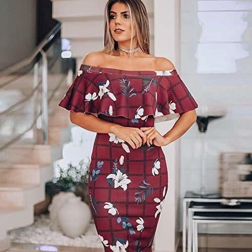 Place Vestidos De Casual para Mujer Vestido Estampado con Un Hombro con Volantes