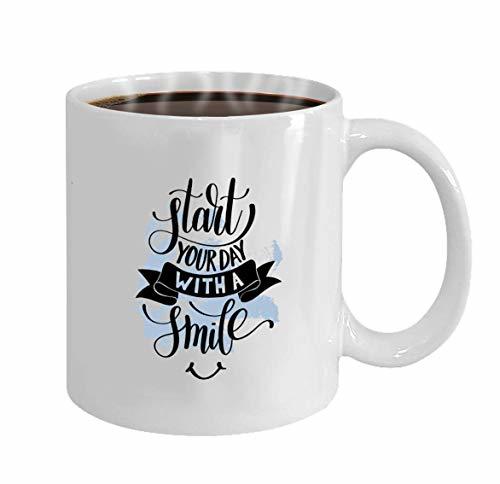 Place Coffee Mug 11 OZ Start Your Day Smile Text Phrase Brush Stroke